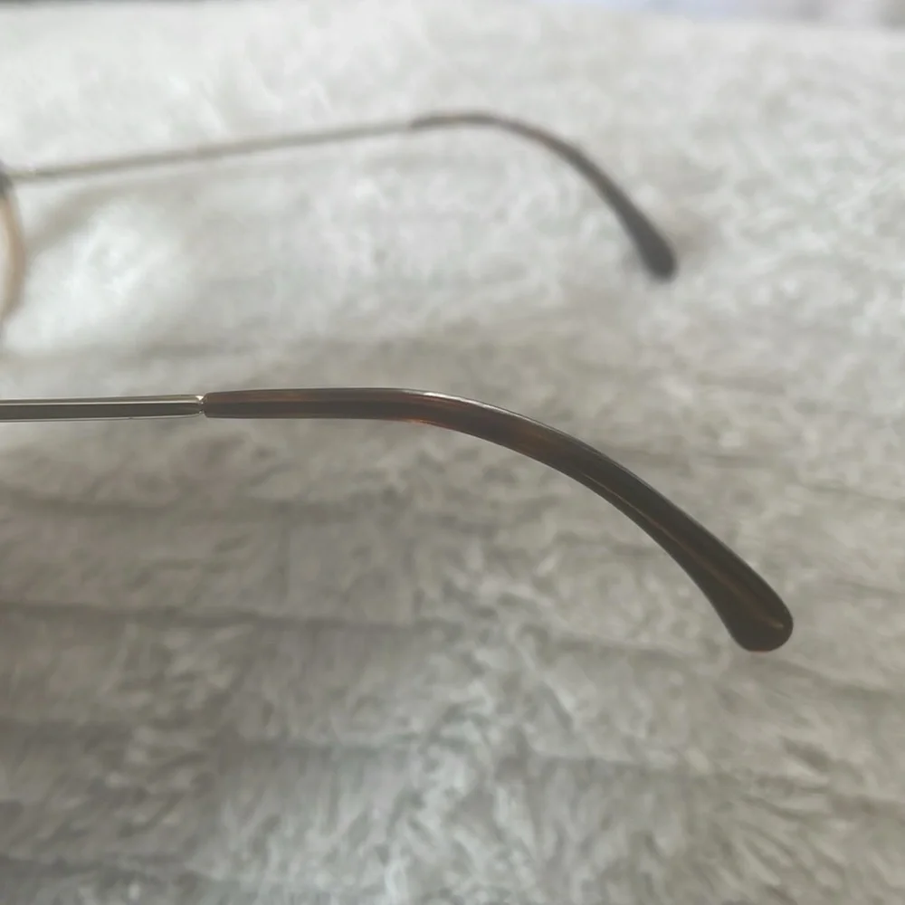 Chanel Cream Semi Half Tortoise Rim Vintage Goldtone Metal Sided Glasses
